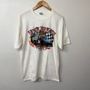 White vintage NASCAR Hogs Breath racing tee